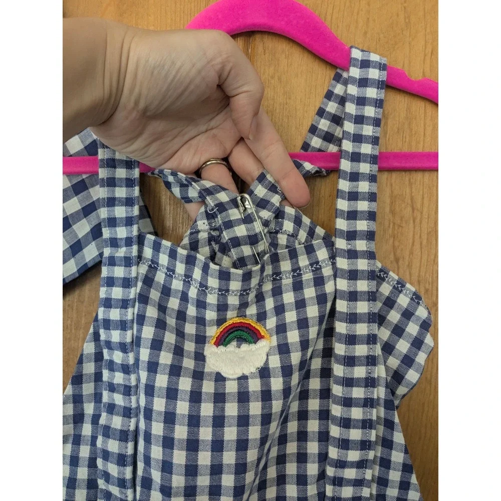 Vintage Handmade Mommy and Me Gingham Dress Set Navy Blue Cottagecore Matching